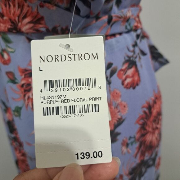 Chelsea 28 Floral Print Boho Chic Faux Wrap V Neck Multi Purple Dress Large NWT - Picture 10 of 16